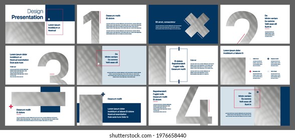 Set of vector slides for presentations and reports. Geometric elements with infographics in minimal design on a white background. Can be used for brochures, flyers, booklets, banners, web interfaces.