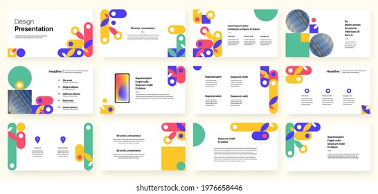 Set of vector slides for presentations and reports. Geometric elements with infographics in minimal design on a white background. Can be used for brochures, flyers, booklets, banners, web interfaces.