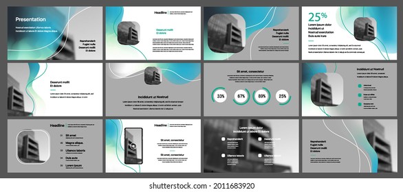 Conjunto de diapositivas vectoriales para presentaciones e informes. Elementos geométricos con infografía de diseño mínimo sobre fondo blanco. Se puede utilizar para folletos, folletos, folletos, banners, interfaces web.