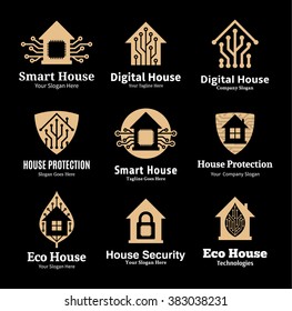 Set of vector smart and ecological house logo, badges, icons