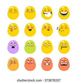 Set of vector smiles. Stickers with emotional faces.