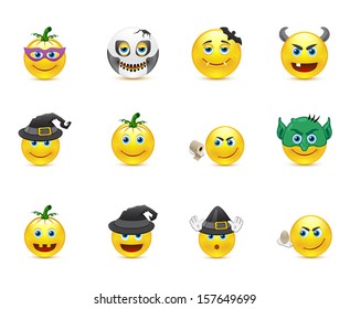 set of vector smiles with the theme of Halloween