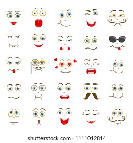 Set of vector smileys. Characters with different facial expressions. Collection of emotions.