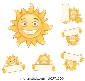 set of vector smiling suns. isolated on white background