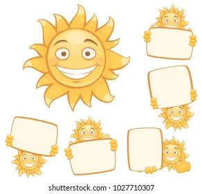 set of vector smiling suns. isolated on white background