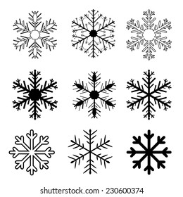 Set of vector snow flakes on white background, vector illustration