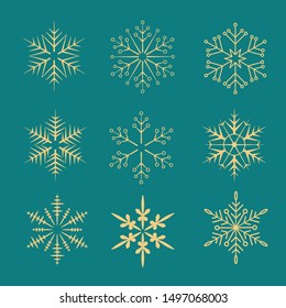 Set of vector Snowflake icon. Christmas flat isolated silhouette on dark background.