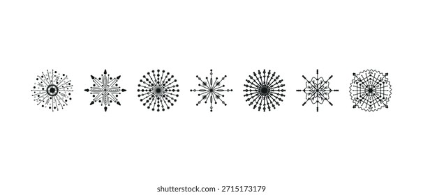A set of vector snowflakes in black color