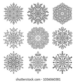 Set of vector snowflakes. Black and white winter ornaments. Snowflakes collection. Snowflakes for backgrounds and designs