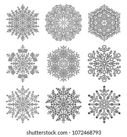 Set of vector snowflakes. Black and white winter ornaments. Snowflakes collection. Snowflakes for backgrounds and designs