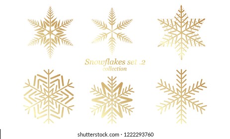 Set of vector Snowflakes Christmas design with gold luxury color on white background