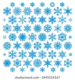 A set of vector snowflakes with different shapes and styles isolated on white background