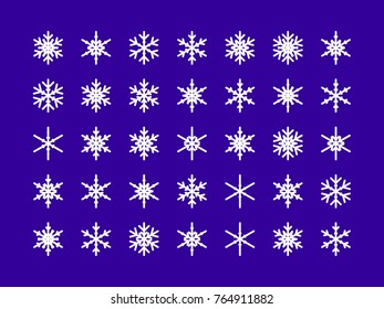 Set of vector snowflakes. Festive Christmas and New Year background. Snow winter pattern. Vector illustration.