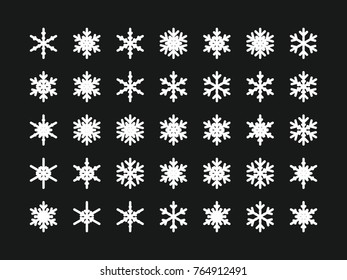 Set of vector snowflakes. Festive Christmas and New Year background. Snow winter pattern. Vector illustration.