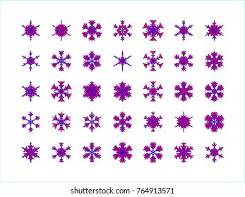 Set of vector snowflakes. Festive Christmas and New Year background. Snow winter pattern. Vector illustration.