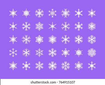 Set of vector snowflakes. Festive Christmas and New Year background. Snow winter pattern. Vector illustration.