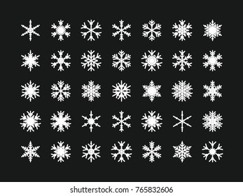 Set of vector snowflakes. Festive Christmas and New Year background. Snow winter pattern. Vector illustration.