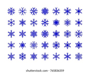 Set of vector snowflakes. Festive Christmas and New Year background. Snow winter pattern. Vector illustration.