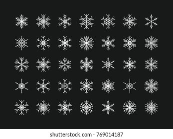Set of vector snowflakes. Festive Christmas and New Year background. Snow winter pattern. Vector illustration.