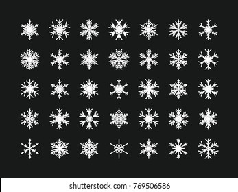 Set of vector snowflakes. Festive Christmas and New Year background. Snow winter pattern. Vector illustration.
