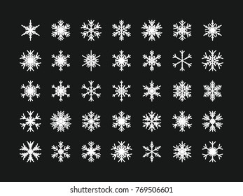 Set of vector snowflakes. Festive Christmas and New Year background. Snow winter pattern. Vector illustration.