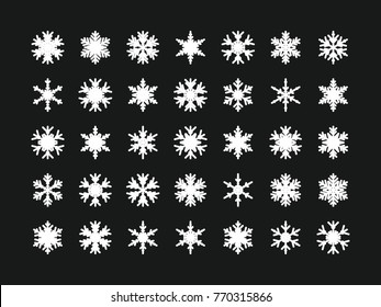 Set of vector snowflakes. Festive Christmas, Holiday and New Year background. Snow winter pattern. Vector illustration.