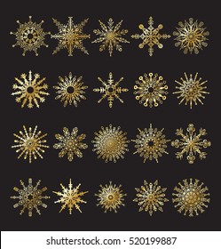 Set of vector snowflakes gold. Vector illustration.