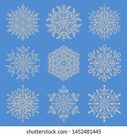Set of vector snowflakes. Golden winter ornaments. Snowflakes collection. Snowflakes for backgrounds and designs