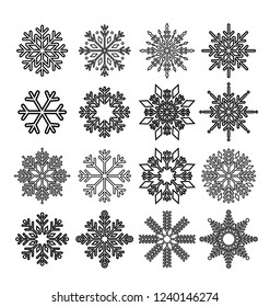 set of vector snowflakes icon on white background