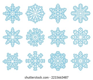 Set of vector snowflakes isolated on white background. Simple flat style.