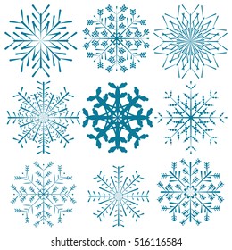 set of vector snowflakes isolated on a white background
