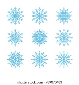 Set of vector snowflakes isolated on white background