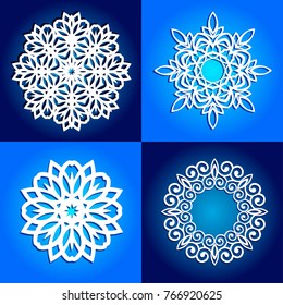 set of vector snowflakes for laser cutting.