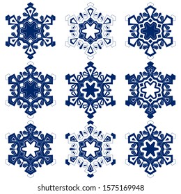 Set of vector snowflakes. Nine icon on white background. 