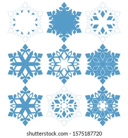 Set of vector snowflakes. Nine icon on white background. 
