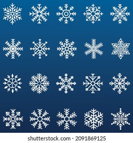set of vector snowflakes on blue background