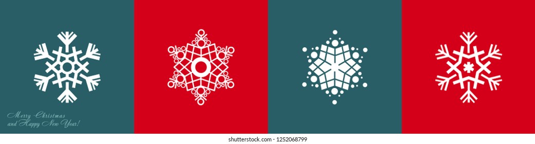 Set of vector snowflakes on a red and gray-blue background. Icons for websites. For printing on ceramics, textiles.

