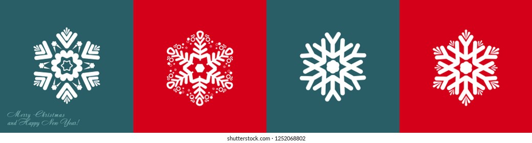 Set of vector snowflakes on a red and gray-blue background. Icons for websites. For printing on ceramics, textiles.
