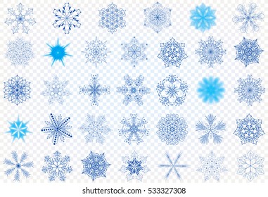 Set vector snowflakes on a transparent background