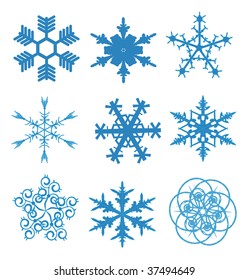 set of vector snowflakes on a white background