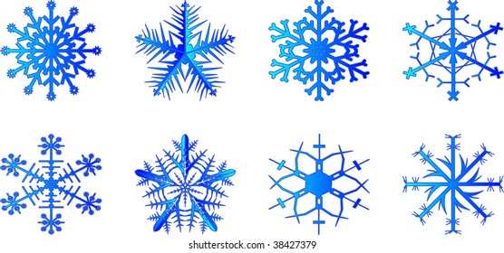 set of vector snowflakes on a white background
