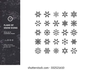 Set Of Vector Snowflakes Shapes. Hipster Style Design For Labels, Badges And Icons. Winter Frozen Geometric Symbol.