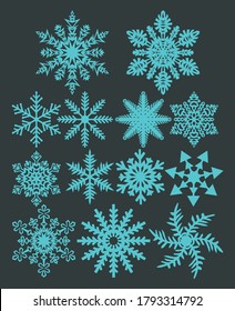 A set of vector snowflakes. Suitable for laser cutting of paper, cardboard, plywood.