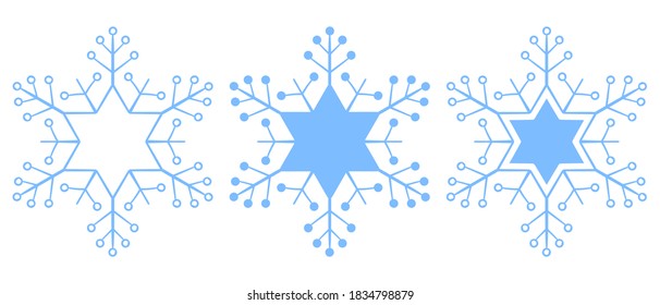 Set of vector snowflakes. Three icon. Christmas theme.