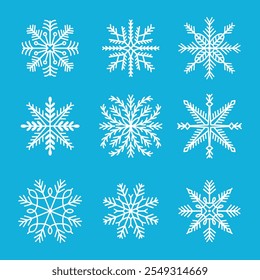 Set of vector snowflakes. white ice crystal. Winter symbol. Snowfall. Christmas logo