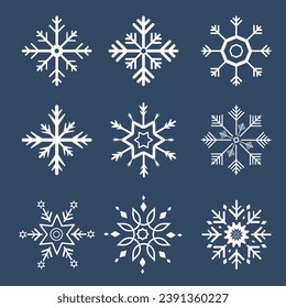 Set of Vector snowflakes, white snow flakes on isolated background, soft snow for sping and winter concept