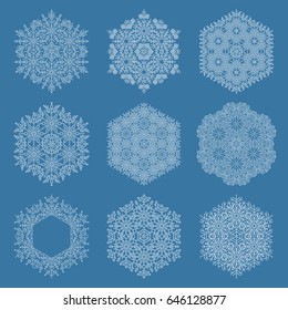 Set of vector snowflakes. White winter ornaments. Snowflakes collection. Snowflakes for backgrounds and designs