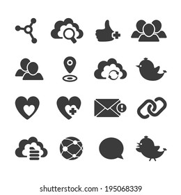 Set of vector social network icons suitable for forum, twitter, mail, cloud services and chat.