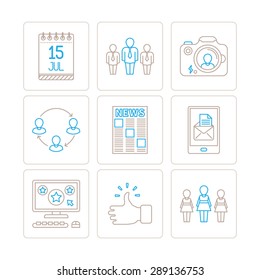 Set of vector social networking icons and concepts in mono thin line style