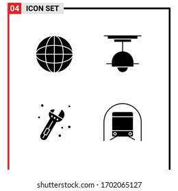 Set of Vector Solid Glyphs on Grid for globe; tool; decor; lamp; metro Editable Vector Design Elements